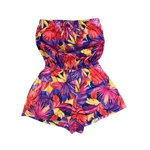 Granada Vintage 70’s Colorful Tropical Palm Leaf Print Strapless Short Romper